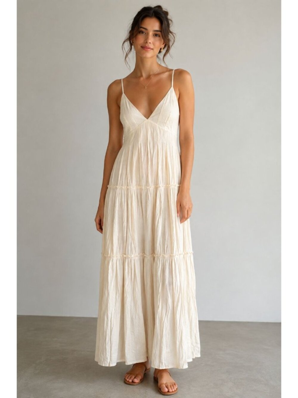 NWT Parker Spaghetti Straps V Neck Tiered Maxi Dress Antique White Size 14